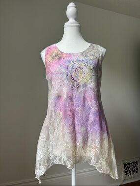 BRITTANY BLACK‎ Vintage Whimsygoth Fairy Festival Lace Tank Top Size Large